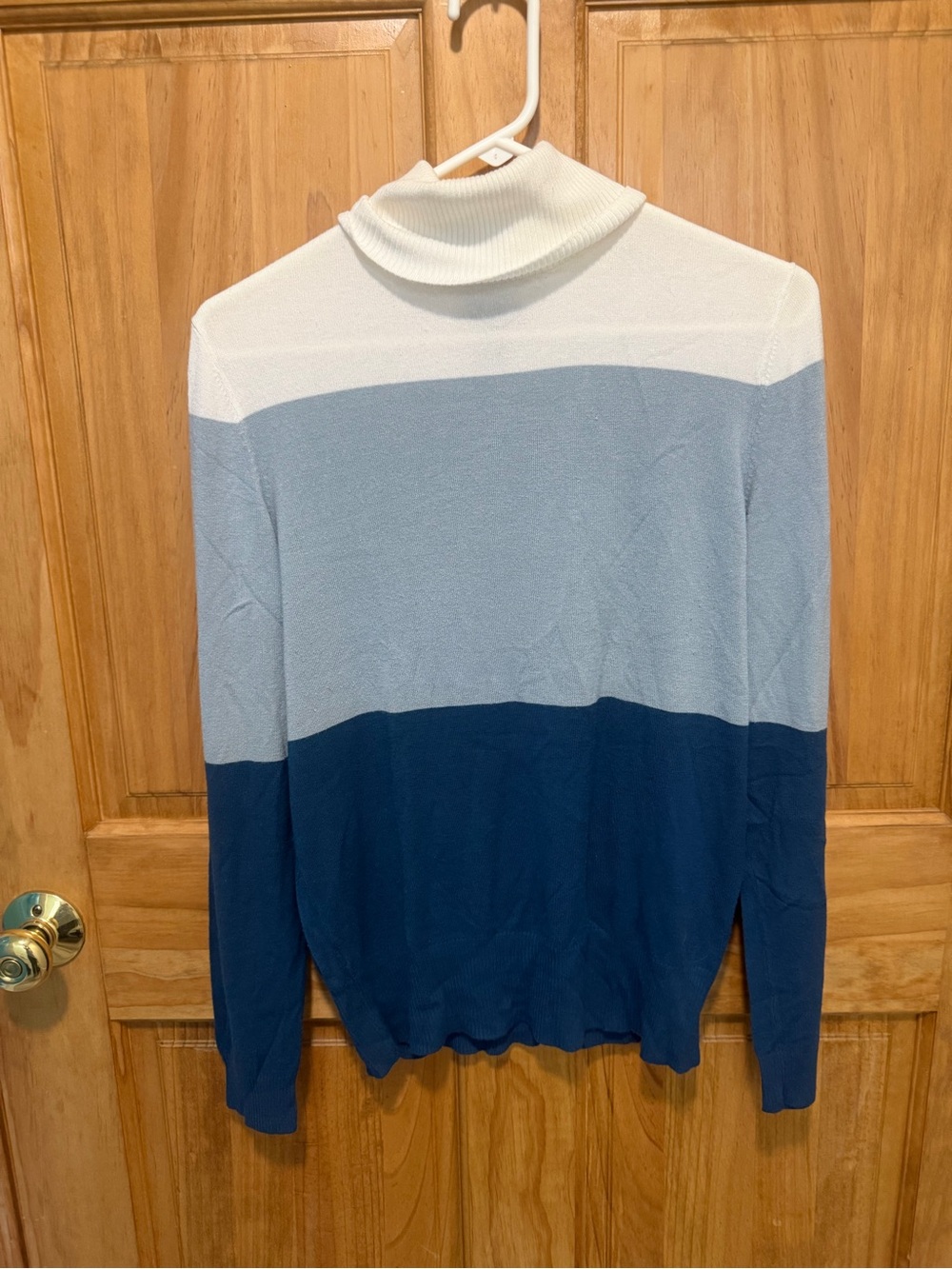 Ann Taylor Blue White Colorblock Turtleneck Sweater Women’s Large Preppy